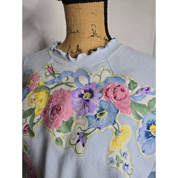 Vintage Grannycore FLoral Ruffled Crewneck Sweatshirt Tultex - Picture 15 of 16